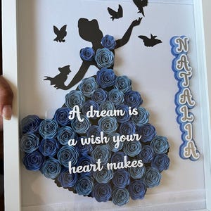 Customizable Princess Silhouette Shadow Box (Made with cardstock paper flowers/ home decor, room decor, gift for any occasion)