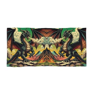 Dragon Beach Towel, Mythical Creature Beach Blanket, Fantasy Bathroom Decor, Animal Lover Gift, Reversible Towel for Pool, Unique Dragon
