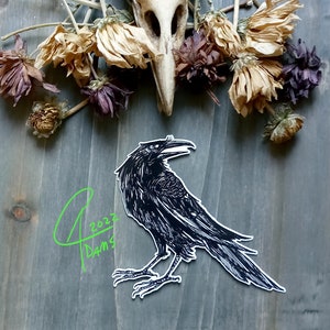 Standing Raven Pet Corvid Friend - Laminated Water/Scratch Resistant Vinyl Sticker