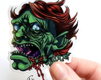 CLEARANCE Braaains!!! Gory Drooling Zombie Head Sticker Horror Illustrated - Laminated Water/Scratch Resistant Vinyl