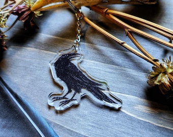 Raven Friend Gothic Nature Ink Illustration Acrylic Key Charm