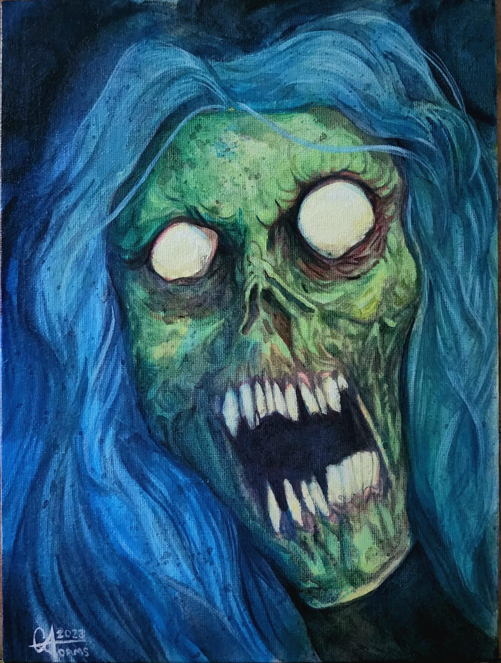 Green Zombie Original Horror Art - Acrylic Painting on Canvas