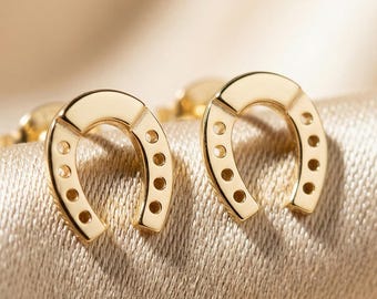 Gold Filled Horseshoe Earrings , 10k 14k 18k Real Gold Stud Earring