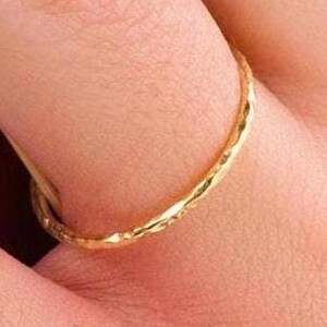 14k Solid Gold Textured Ring - Thin Stacking Wedding Band