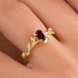 Solid Gold Ruby Leaf Ring: Nature Inspired Alternative Engagement Ring