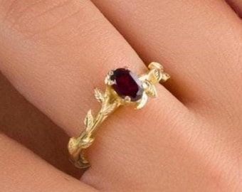 Solid Gold Ruby Leaf Ring: Nature Inspired Alternative Engagement Ring