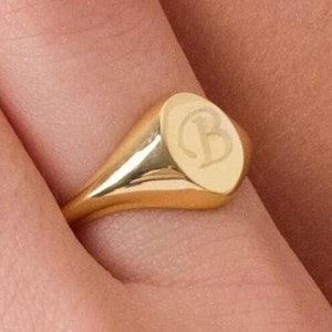 Anillo de sello de oro de 10k y 14k, anillo de sello con letra, anillo de oro con inicial, anillo con letra personalizado, anillo alternativo, regalo de San Valentín