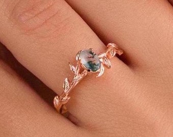 Anello in agata muschiata dorata: fascia a forma di foglia ispirata alla natura