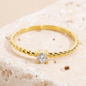10k 14k Gold Braided Rope Diamond Ring , Solid Gold Twisted Ring , Pinky Ring for Women , Stacking Ring ,Solid Gold Minimalist Wedding Ring