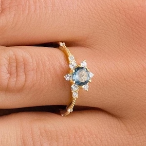 14k Gold London Blue Topaz Engagement Ring , Diamond Ring , Anniversary Ring , Nature Diamond Ring , Gemstone Blue Topaz Ring ,Proposal Ring