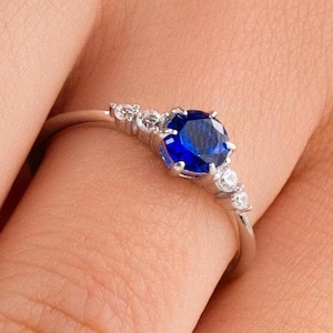 14k Sapphire Engagement Ring with Diamond , Solid Gold Sapphire Ring , Alternative Engagement Ring , Dainty Sapphire Ring