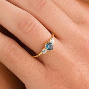 14k Gold London Blue Topaz Ring with Diamond Accent