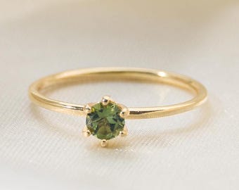 Anello solitario in oro 10k 14k con tormalina verde, anello di fidanzamento, gioielli con pietra portafortuna, regalo di San Valentino