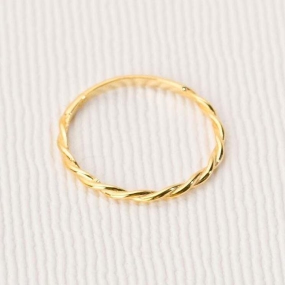 14Kゴールド編みロープリング：細めツイスト結婚指輪 - Etsy 日本