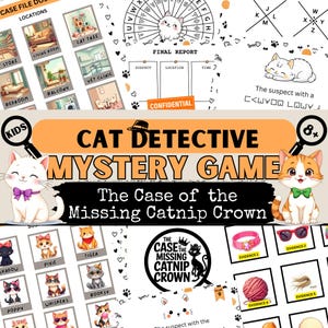 Cat Detective Mystery Game | Printable Mystery Game for Kids | Detective Escape Room 8+ | Birthday Party Puzzle | At-Home Whodunit Fun