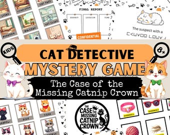 Cat Detective Mystery Game | Printable Mystery Game for Kids | Detective Escape Room 8+ | Birthday Party Puzzle | At-Home Whodunit Fun