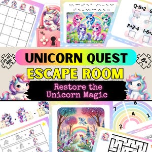 Unicorn Escape Room for Kids | Easy Birthday Escape Rooms Kit | Printable Puzzle Game Ages 8+ | Magical Party Games | DIY Escape Fun