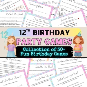 12th Birthday Party Games | Fun Indoor Party Activity |  30+ Fun Printable Activities for Tweens |  Girls 12th Birthay Party Games Bundle