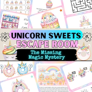Escape Room for Kids | Unicorn Sweets Easy Birthday Escape Room Kit | Printable Puzzle Game Ages 8+ | Magical Party Game | DIY Escape Fun