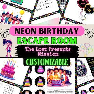 Customizable Neon Birthday Escape Room, Birthday Party Game, Girls 8+ Birthday Escape Room Kit, Birthday Activity for Kids, Kids Puzzles