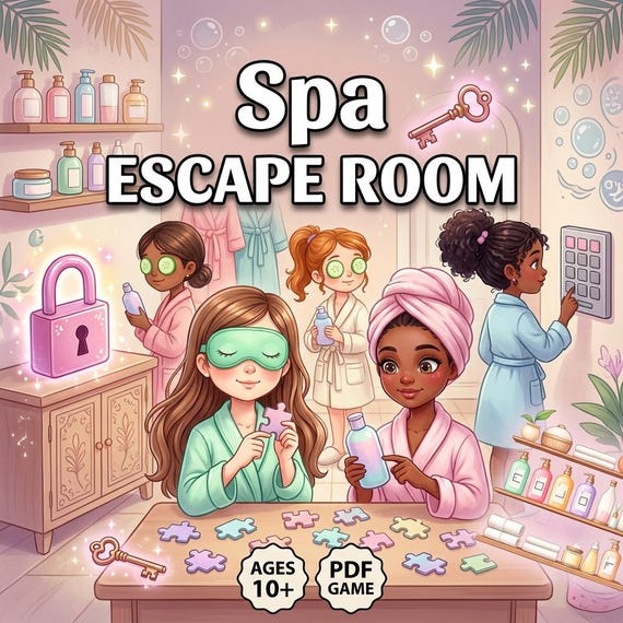 Spa Escape Room  Kit| Printable Game for Tweens and Teens | Birthday Party Activity | Mystery Puzzle | Sleepover Game for Kids 10+