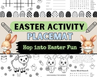 Tovaglietta di Pasqua per bambini / Attività di colorazione di Pasqua scaricabile / Gioco di Pasqua / Pagina di ricerca di parole e labirinto per bambini / Gioco da tavolo per feste stampabile per ragazzi