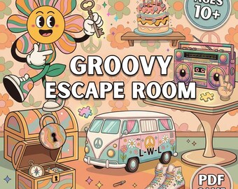 Birthday Themed Escape Room for Tweens and Teens, Girls 10th, 11th, 12th+ Groovy Birthday Party Activities, Home Escape Room Puzzle Game