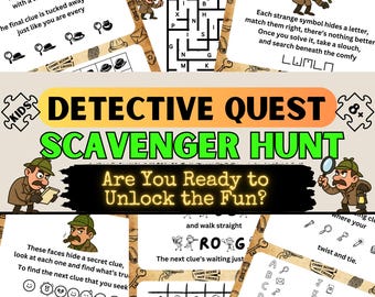 Detective Scavenger Hunt for Kids | Birthday Treasure Hunt with Clues | Printable Mystery Game | Escape Room Puzzles | Ages 8+