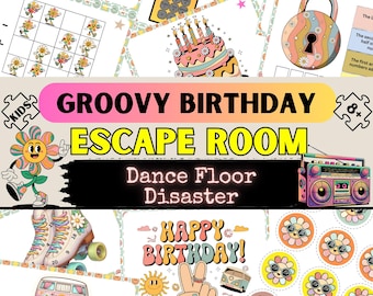 Groovy Birthday Escape Room för barn, Mystery Birthday Party för tonårsflickor, Enkelt Escape Room Kit, Pusselspel för barn, Spelkväll för familjen