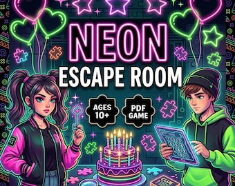 Neon Birthday Escape Room for Kids 10+, Birthday Party Game, Girls 10th+ Birthday Escape Room Kit, Birthday Activity for Teens, Kids Puzzles