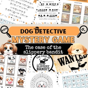 Kids Mystery Game| Cute Detective Dog Party Game | Murder Mystery Alternative for Kids 8+| Secret Agent Escape Room Party | Detective Props