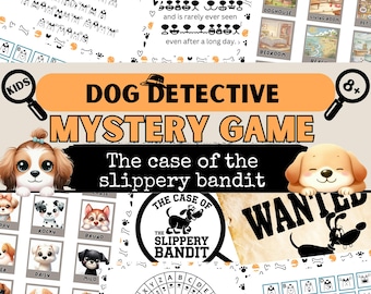 Kids Mystery Game| Cute Detective Dog Party Game | Murder Mystery Alternative for Kids 8+| Secret Agent Escape Room Party | Detective Props