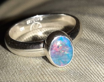 Australian Black Opal Ring, Flashy Opal Ring, Fire Opal Ring, Rainbow Opal Gemstone Ring, Best Opal Silver Ring on Etsy, Handmade Opal Ring