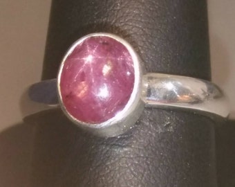 Star Ruby Sterling Silver Ring: Bezel Set Gemstone, US Size 6-8