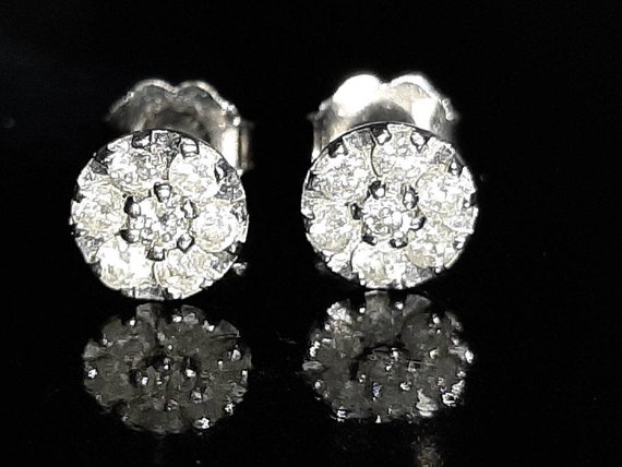 Vintage Diamond Round Stud Earrings in 10K White … - image 1