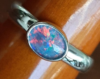 Best Opal Ring, Black Opal Silver Ring, Rainbow Opal Ring, Crystal Opal Ring, Fire Opal Ring, Rainbow Opal Gemstone Ring, AAA Opal 10 x 8 mm