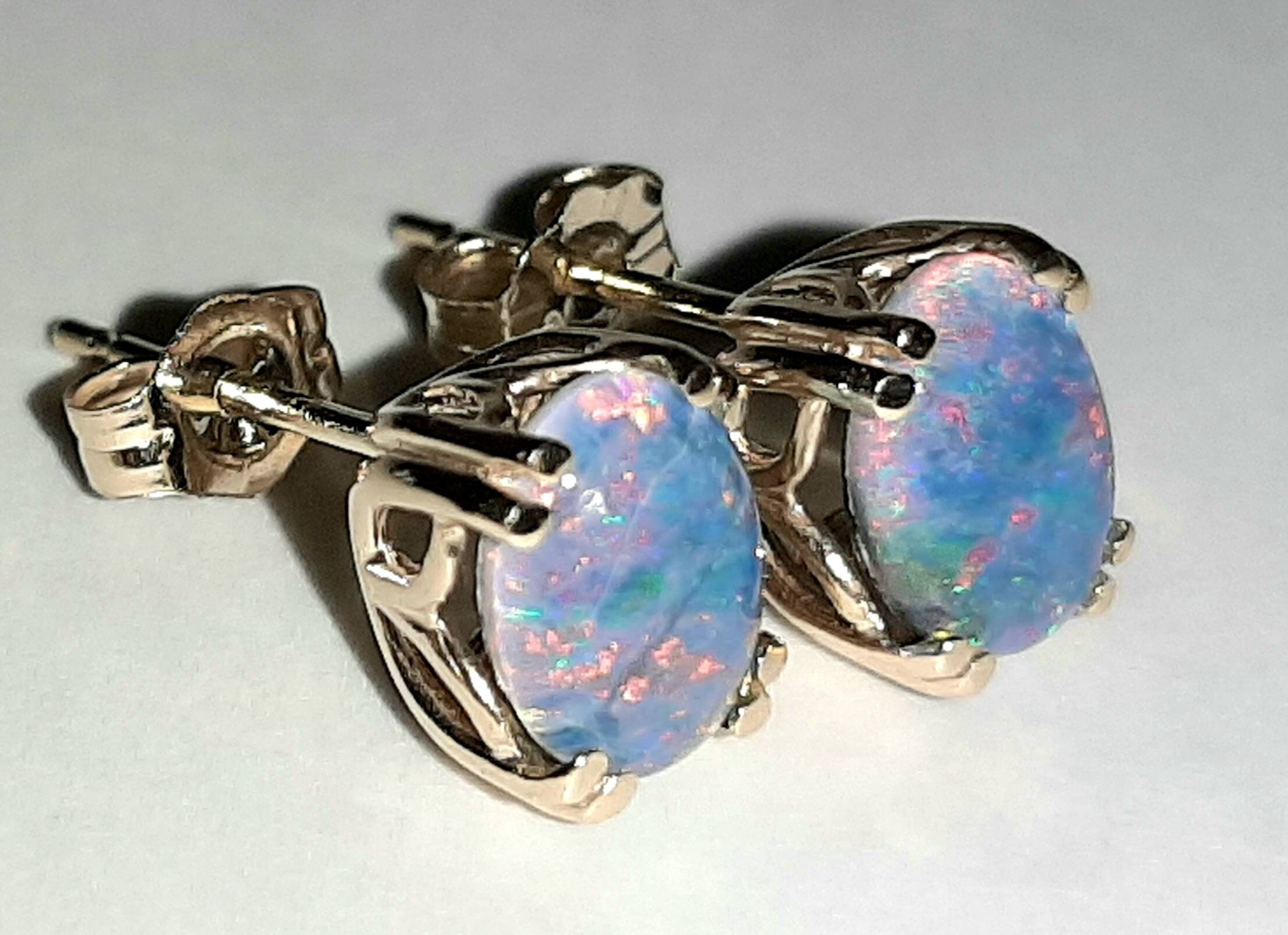 Australian Opal Stud Earrings Fire Opal Earrings K Gold Etsy