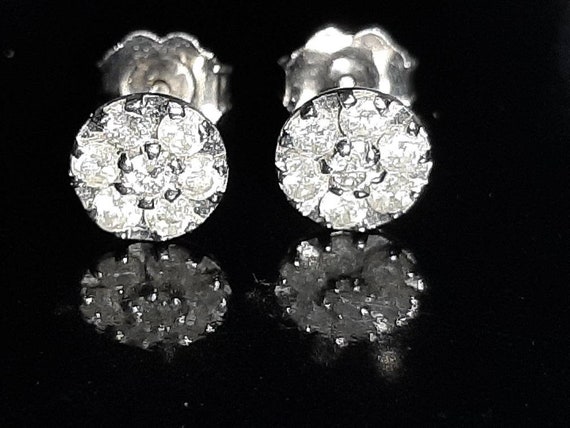 Vintage Diamond Round Stud Earrings in 10K White … - image 8