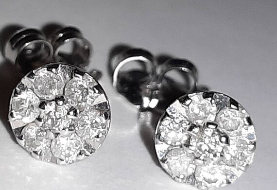 Vintage Diamond Round Stud Earrings in 10K White … - image 7