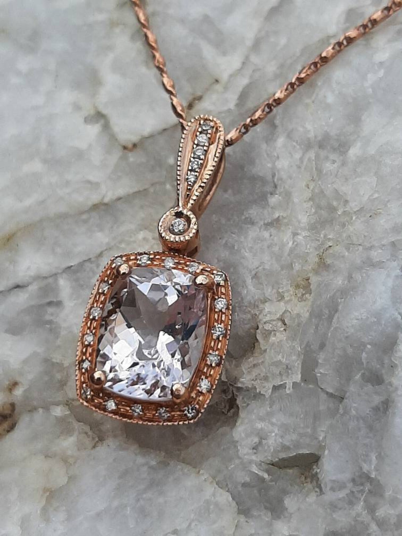 14K Rose Gold Light Pink Necklace Pink Etsy