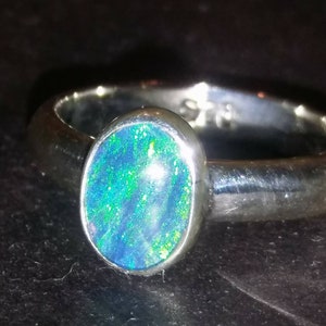 Opal Ring, Fire Opal Ring, Opal Sterling Silver Ring, Blue Green Flash Opal Ring, Australian Opal Ring, Blue Opal 925 Sterling Silver Ring