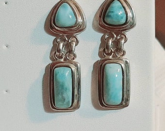 Larimar Dangle Earring, Larimar Drop Earring, Sterling Silver Larimar Earring, 4 Larimar Gemstone Drop Earring, 925 Larimar Dangle Earring