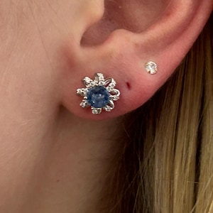 Sapphire Earrings, Sapphire Studs, 1.2ct Blue Sapphire Earrings, 14KW Sapphire Diamond Earring, Natural Sapphire and Diamond Stud Earrings