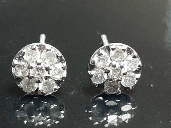 Vintage Diamond Round Stud Earrings in 10K White … - image 6