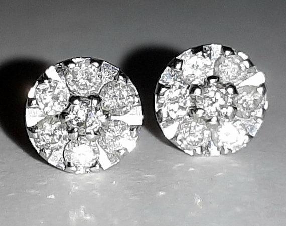 Vintage Diamond Round Stud Earrings in 10K White … - image 2
