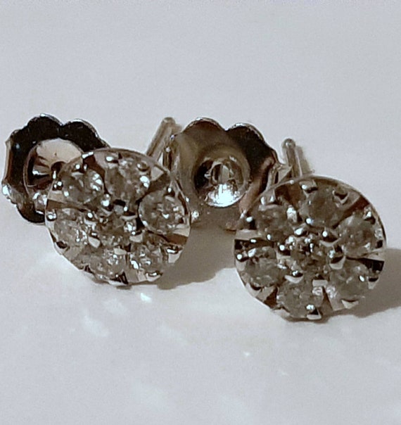 Vintage Diamond Round Stud Earrings in 10K White … - image 4
