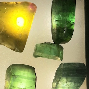 26 Cts Mixed Green Tourmaline Crystal: Facet Rough Specimen, Brazil (5 Pieces)