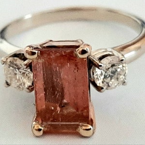 Imperial Topaz, Rare Imperial Topaz  14K Ring, Peach Fuzz Color Topaz, 14K White Rose Ring, 2 Round Diamonds .50 tcw Sizable, Rare Topaz