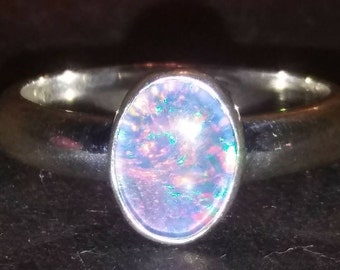 Australian Blue Opal Ring, Opal Triplet Ring, Fire Opal Bezel 8 x 6mm, Rainbow Opal Gemstone, AAA Opal Silver Ring Size 6, Size 7, Size 8
