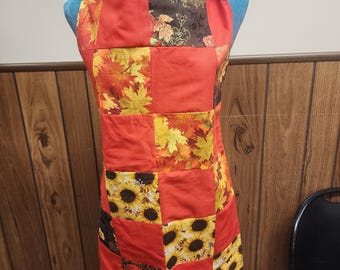Handmade Patchwork Fall Apron – Sunflowers & Autumn Leaves